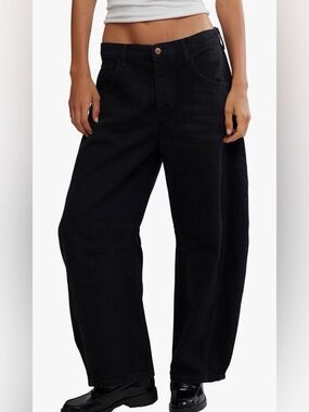 Free People Good Luck Mid Rise Barrel Jean in Soundwave
